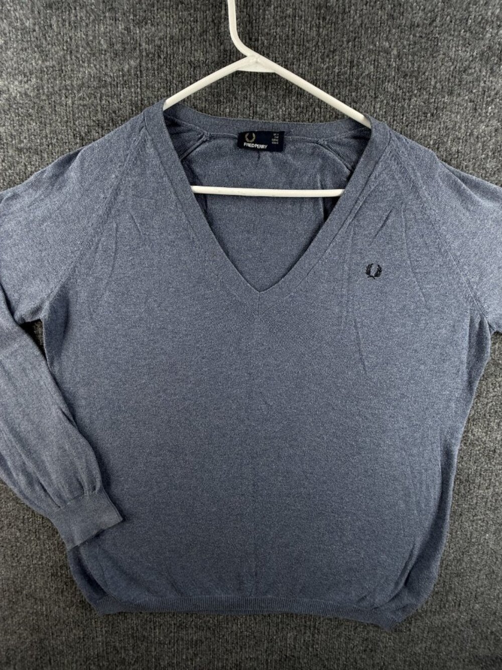 Fred Perry Long Sleeve Pullover Womens Sweater 10 Cotton Cashmere Blue V-Neck